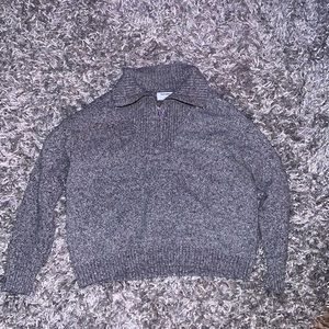 grey collared quarter zip sweater